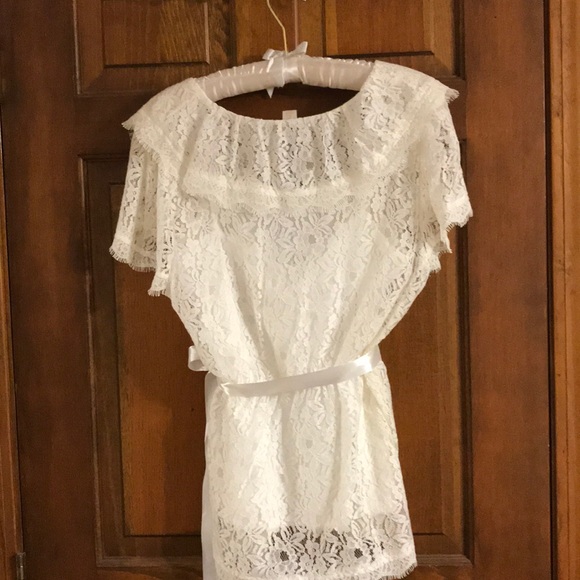 Lace top Cross front lace sheer blouse w/ cami - like new - Picture 7 of 9